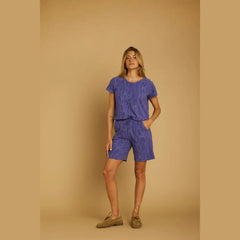 Short Graine Perle Jacquard Bleu Lavande Coton Bio