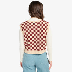 RVCA – Pull sans manches Check In Femme | Coupe boxy & art intarsia