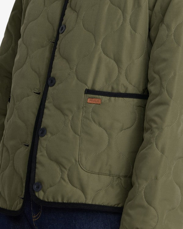 Veste réversible RVCA Hudson olive, détail du liseré velours côtelé