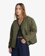 Veste réversible RVCA Hudson olive femme, portée de face