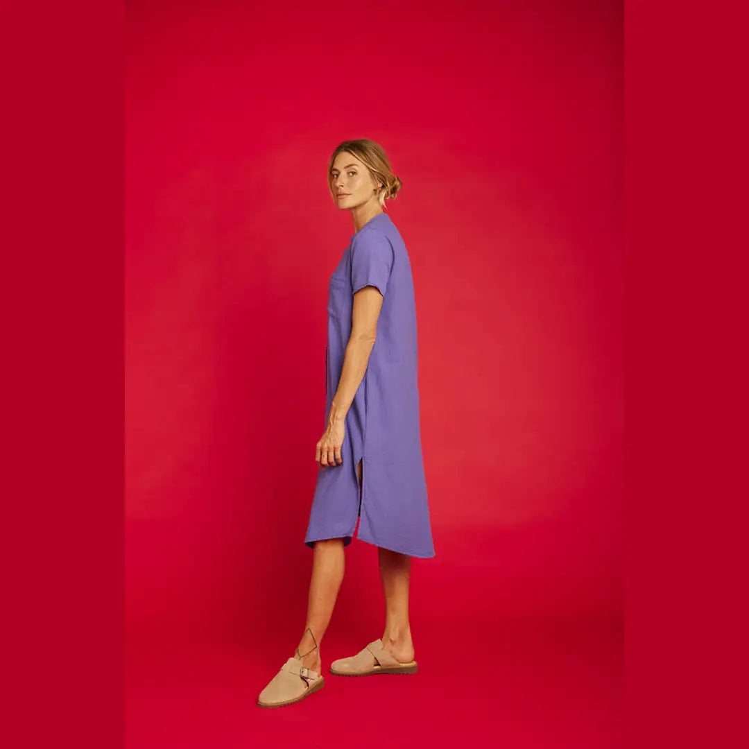 Robe Graine Sel Seersucker Bleu Lavande Coton Bio