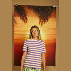 T-shirt Graine Azur Rayé Écru Bleu Lavande Coton Bio