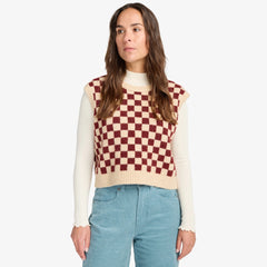 RVCA – Pull sans manches Check In Femme | Coupe boxy & art intarsia